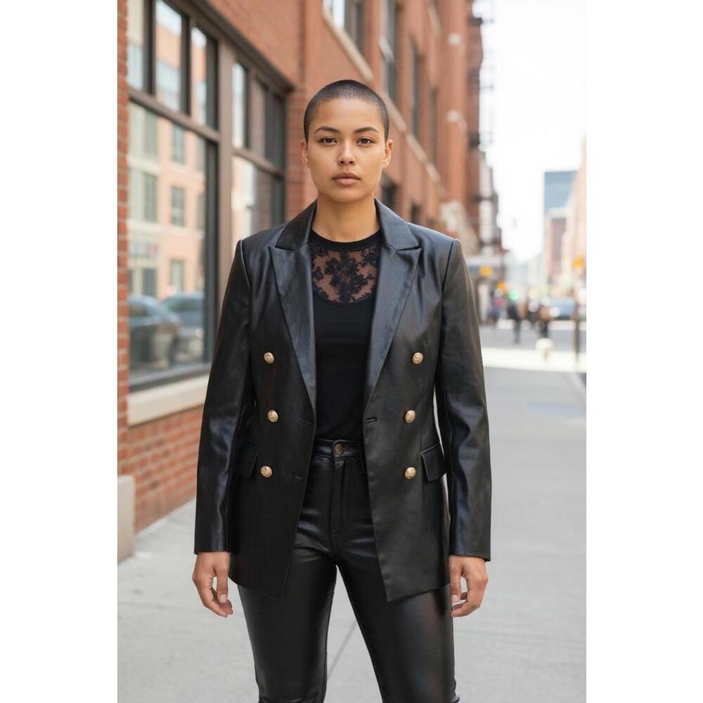 Truth By Republic Black Faux Leather Blazer M